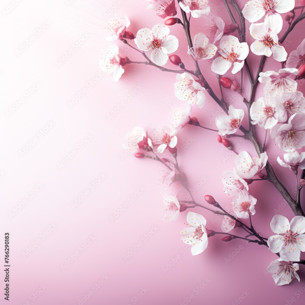 Pink Background With White Flowers and Leaves. Generative AI.