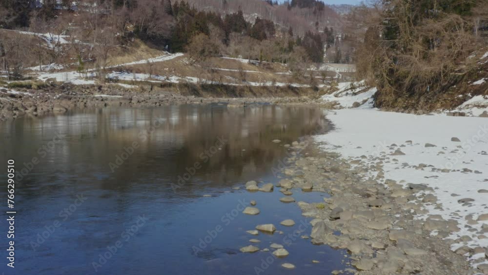 ドローン映像:晴れた日の美しい千曲川の風景 ドローン映像:晴れた日の美しい千曲川の風景
