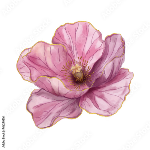 Vector purple flower with golden elements. Luxury botanical elements for prints, wedding, decor