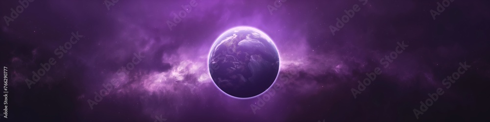 Planet image, unreal galaxy image purple background with space for design