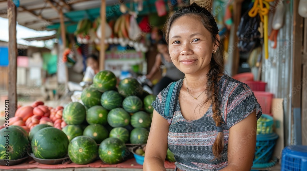 Fototapeta premium Woman at Fruit Stand