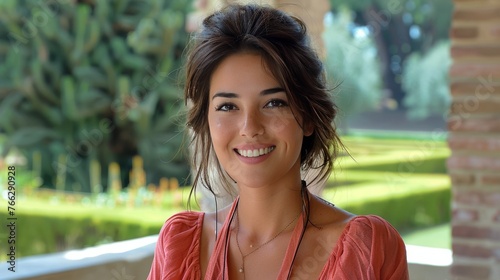Woman in Red Top Smiling