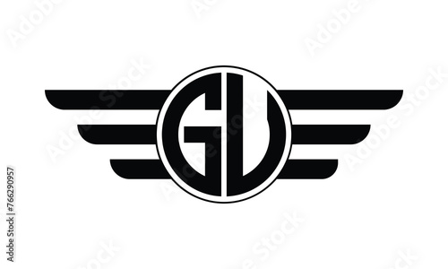 GU initial letter circle wings icon gaming logo design vector template. batman logo, sports logo, monogram, polygon, war game, symbol, playing logo, abstract, fighting, typography, minimal, wings logo