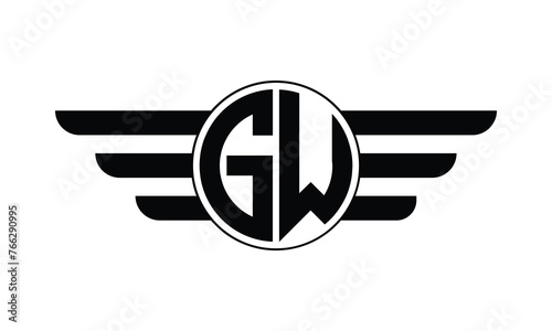 GW initial letter circle wings icon gaming logo design vector template. batman logo, sports logo, monogram, polygon, war game, symbol, playing logo, abstract, fighting, typography, minimal, wings logo