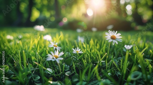 Field of White Daisies in Grass