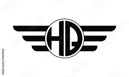 HQ initial letter circle wings icon gaming logo design vector template. batman logo, sports logo, monogram, polygon, war game, symbol, playing logo, abstract, fighting, typography, minimal, wings logo