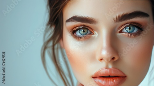 Close-Up of Womans Face With Blue Eyes