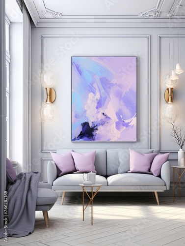 Abstract painting. Lilac azure Color graphics and collage. Painting in the interior. A modern poster