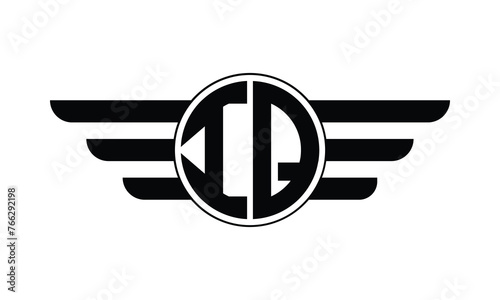 IQ initial letter circle wings icon gaming logo design vector template. batman logo, sports logo, monogram, polygon, war game, symbol, playing logo, abstract, fighting, typography, minimal, wings logo