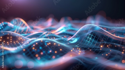 Futuristic Abstract Background Concept. Network Conveying Connectivity, Complexity And Data Flood Of Modern Digital Age.Communication And Technology Network Background With Moving Lines And Dots © JovialFox