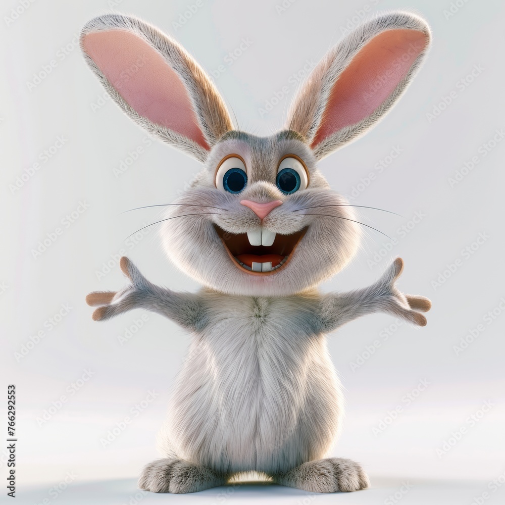 Funny white rabbit character on white background, Easter bunny. Funny white rabbit character on white background, Easter bunny.