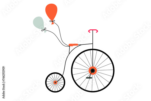 Vintage tricycle with balloons. Flat vector illustration isolated on white background. Childhood, joy, and nostalgia concept. Design for greeting card, invitation, nostalgic poster. © Diana