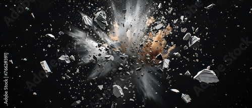 Abstract explosion of paint on a black background. 3d rendering,wide design of abstract powder dust explosion over black background 