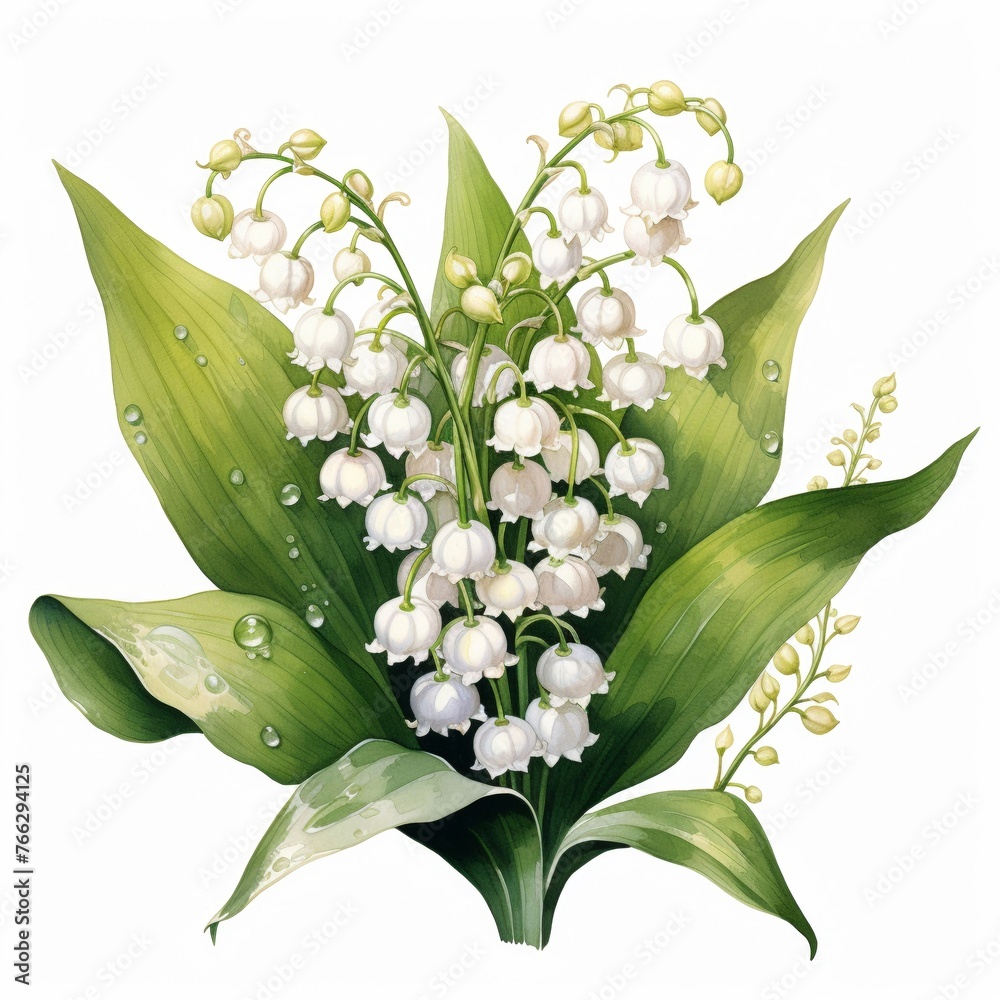 Watercolor lily of the valley clipart with small white bellshaped flowers Watercolor lily of the valley clipart with small white bellshaped flowers