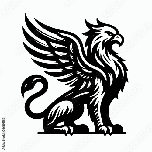griffin creature mascot Hand drawn vintage Griffin, mythological magic winged beast. Design or Heraldry concept art. Isolated vector illustration