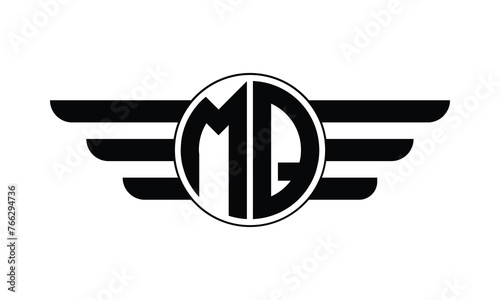 MQ initial letter circle wings icon gaming logo design vector template. batman logo, sports logo, monogram, polygon, war game, symbol, playing logo, abstract, fighting, typography, minimal, wings logo