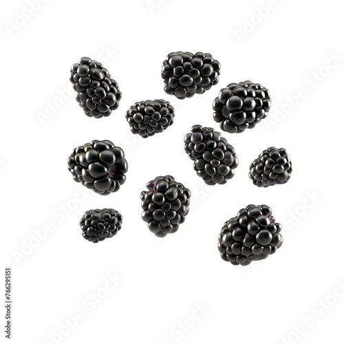 blackberry flying isolated on transparent background Generative Ai