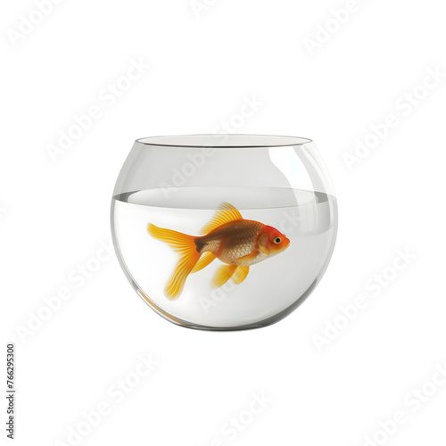 Goldfish in Fish Bowl isolated on transparent background Generative Ai