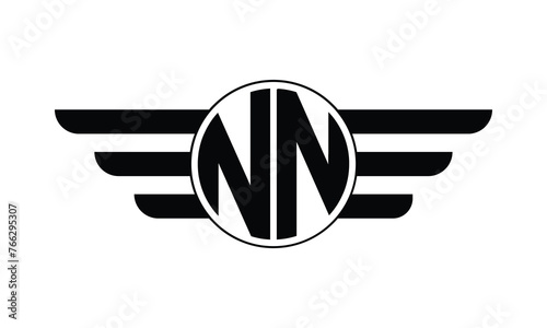 NN initial letter circle wings icon gaming logo design vector template. batman logo, sports logo, monogram, polygon, war game, symbol, playing logo, abstract, fighting, typography, minimal, wings logo