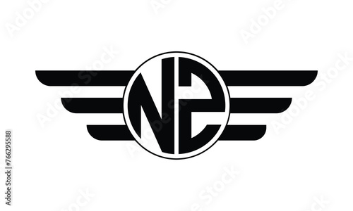 NZ initial letter circle wings icon gaming logo design vector template. batman logo, sports logo, monogram, polygon, war game, symbol, playing logo, abstract, fighting, typography, minimal, wings logo