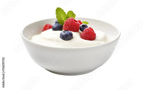 Bowl of Low-Fat Yogurt Isolated on Transparent Background PNG.