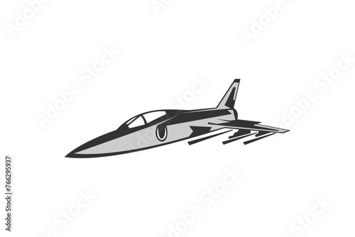 American cold war fighter plane vector illustration. simple aircraft logo, military equipment.
