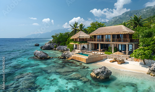 Fototapeta Naklejka Na Ścianę i Meble -  A luxurious resort in the Maldives and pristine white sandy beaches