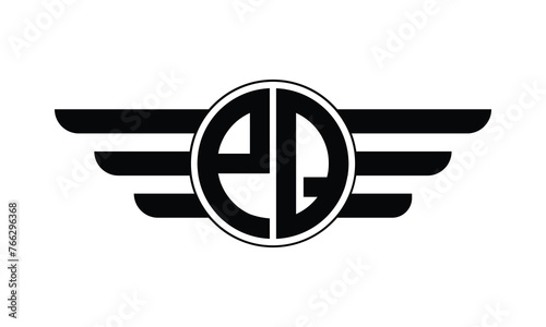 PQ initial letter circle wings icon gaming logo design vector template. batman logo, sports logo, monogram, polygon, war game, symbol, playing logo, abstract, fighting, typography, minimal, wings logo