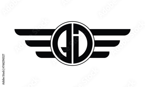 QD initial letter circle wings icon gaming logo design vector template. batman logo, sports logo, monogram, polygon, war game, symbol, playing logo, abstract, fighting, typography, minimal, wings logo