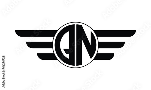QN initial letter circle wings icon gaming logo design vector template. batman logo, sports logo, monogram, polygon, war game, symbol, playing logo, abstract, fighting, typography, minimal, wings logo