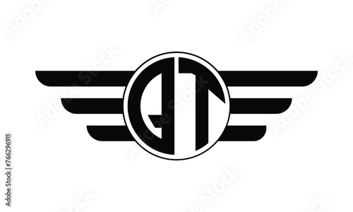QT initial letter circle wings icon gaming logo design vector template. batman logo, sports logo, monogram, polygon, war game, symbol, playing logo, abstract, fighting, typography, minimal, wings logo