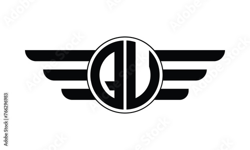 QU initial letter circle wings icon gaming logo design vector template. batman logo, sports logo, monogram, polygon, war game, symbol, playing logo, abstract, fighting, typography, minimal, wings logo