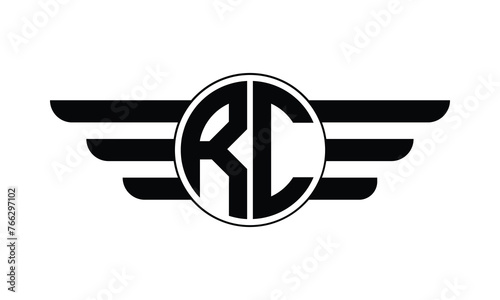 RC initial letter circle wings icon gaming logo design vector template. batman logo, sports logo, monogram, polygon, war game, symbol, playing logo, abstract, fighting, typography, minimal, wings logo
