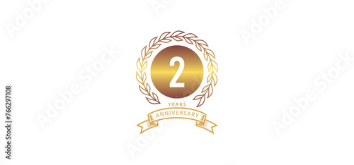 2st anniversary logo with gold, and white background photo