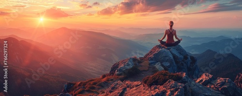 Yoga at dawn on a serene mountaintop © AlexCaelus
