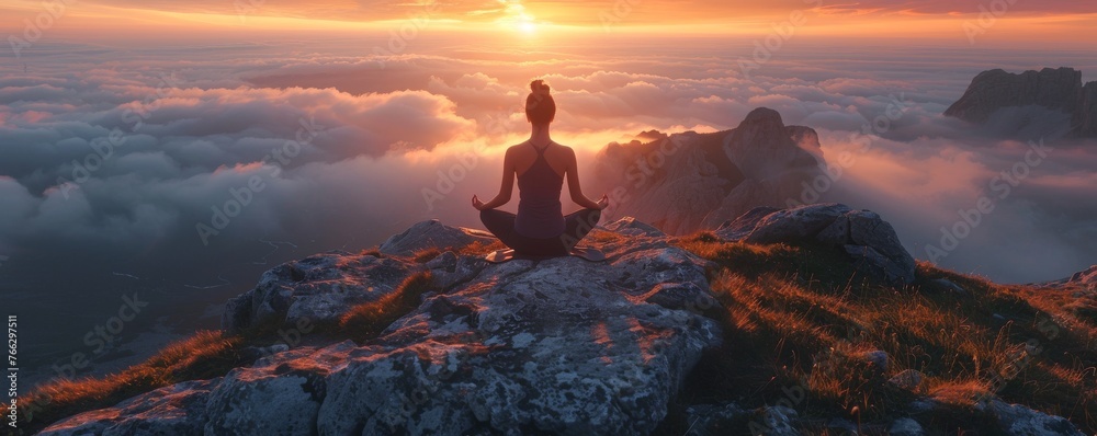 Yoga at dawn on a serene mountaintop