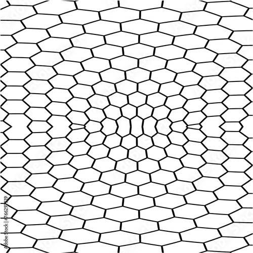 square area with a modified honeycomb pattern of black lines, modern abstract design, hexagon, bee, honey, beekeeper, pollination,