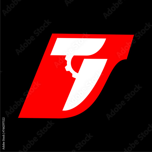 A simple icon design in the shape of the letter T with a motorbike gear accent
