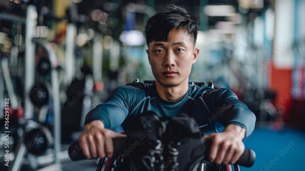 Young male athlete with a disability in a wheelchair