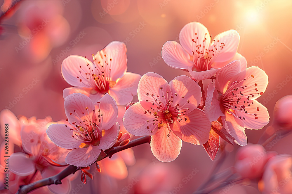 Pink cherry blossom, Closeup view. Created with Ai