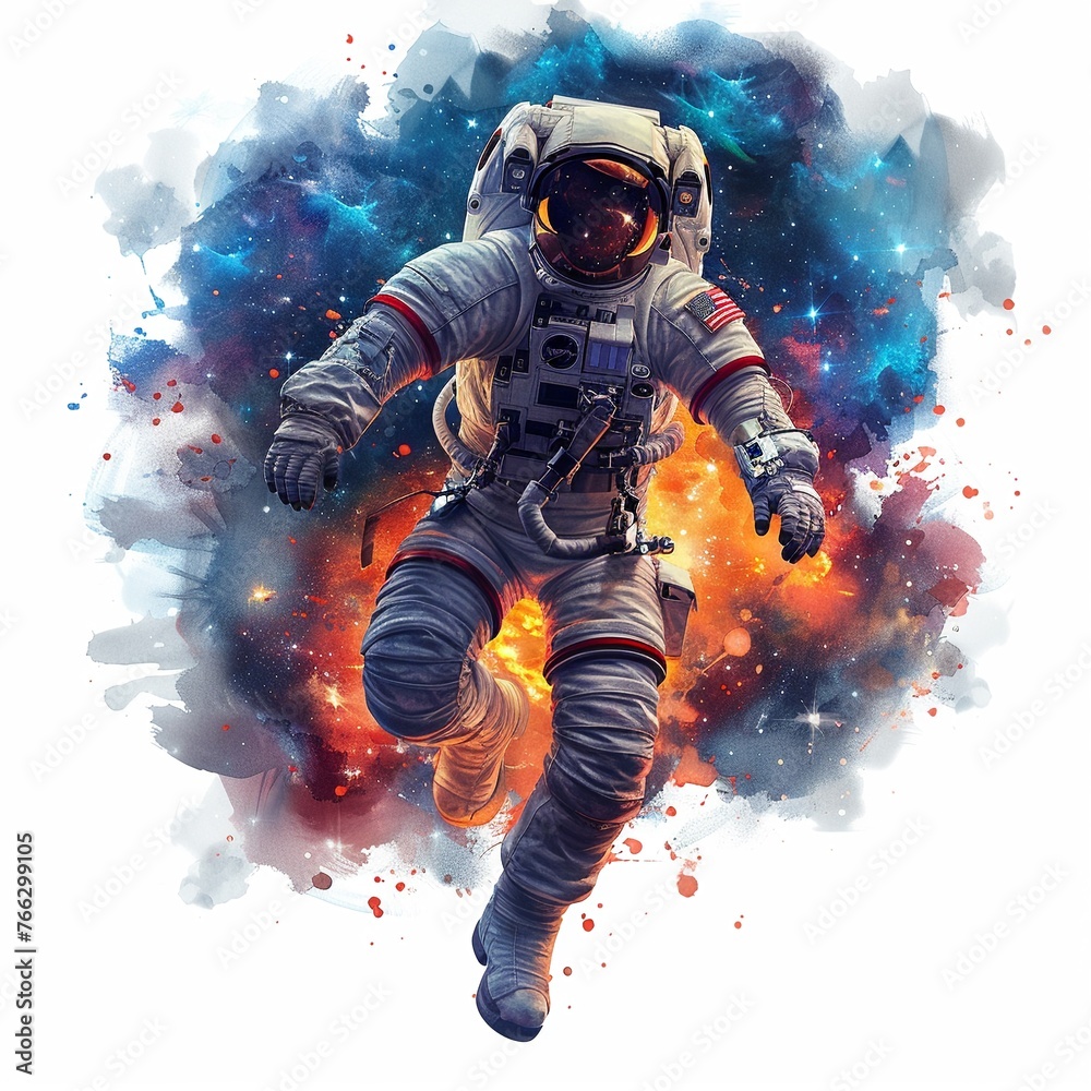 Cartoon astronaut floating in space