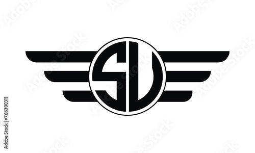 SU initial letter circle wings icon gaming logo design vector template. batman logo, sports logo, monogram, polygon, war game, symbol, playing logo, abstract, fighting, typography, minimal, wings logo