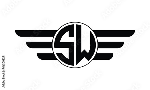 SW initial letter circle wings icon gaming logo design vector template. batman logo, sports logo, monogram, polygon, war game, symbol, playing logo, abstract, fighting, typography, minimal, wings logo