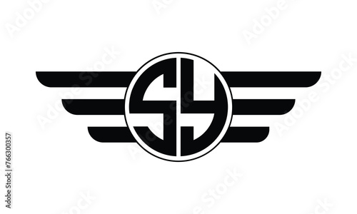 SY initial letter circle wings icon gaming logo design vector template. batman logo, sports logo, monogram, polygon, war game, symbol, playing logo, abstract, fighting, typography, minimal, wings logo