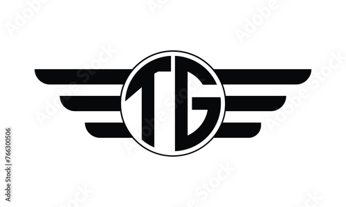 TG initial letter circle wings icon gaming logo design vector template. batman logo, sports logo, monogram, polygon, war game, symbol, playing logo, abstract, fighting, typography, minimal, wings logo