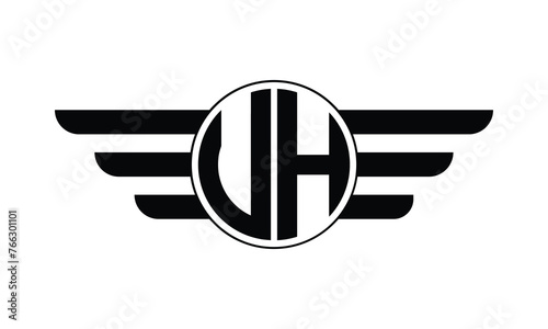 UH initial letter circle wings icon gaming logo design vector template. batman logo, sports logo, monogram, polygon, war game, symbol, playing logo, abstract, fighting, typography, minimal, wings logo