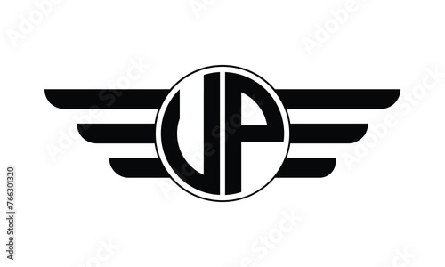 UP initial letter circle wings icon gaming logo design vector template. batman logo, sports logo, monogram, polygon, war game, symbol, playing logo, abstract, fighting, typography, minimal, wings logo