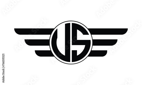 US initial letter circle wings icon gaming logo design vector template. batman logo, sports logo, monogram, polygon, war game, symbol, playing logo, abstract, fighting, typography, minimal, wings logo