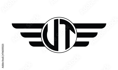 UT initial letter circle wings icon gaming logo design vector template. batman logo, sports logo, monogram, polygon, war game, symbol, playing logo, abstract, fighting, typography, minimal, wings logo