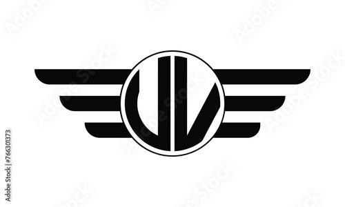 UV initial letter circle wings icon gaming logo design vector template. batman logo, sports logo, monogram, polygon, war game, symbol, playing logo, abstract, fighting, typography, minimal, wings logo